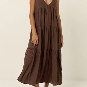 Rhythm Classic Tiered Midi Dress in Chocolate